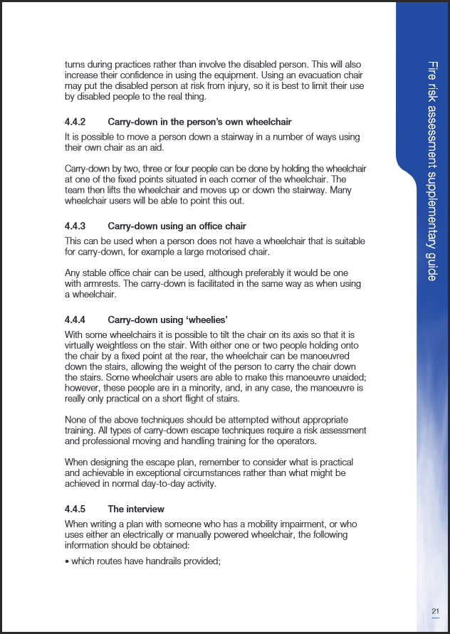 Fire Risk Means of Escape for Disabled INSIDE